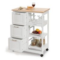 Giantex Kitchen Island Cart, Home Bar Serving Cart, Kitchen Trolley With 3 Large Drawers, Storage Shelf And 3 Tier Shelves, Rolling Storage Cabinet, Mobile Cart (White)