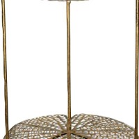 Benjara Textured Lotus Leaf Metal Accent Table With Sleek Tubular Legs, Gold
