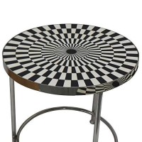 Benjara Round Geometric Top Metal Side Table, Set Of 2, White And Black