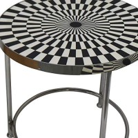 Benjara Round Geometric Top Metal Side Table, Set Of 2, White And Black