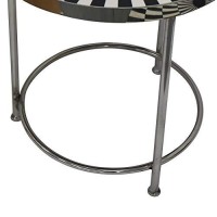 Benjara Round Geometric Top Metal Side Table, Set Of 2, White And Black