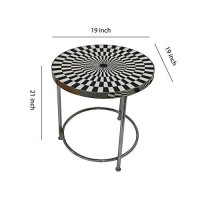 Benjara Round Geometric Top Metal Side Table, Set Of 2, White And Black