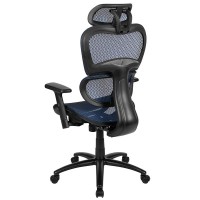 Ergonomic Mesh Office Chair With 2-To-1 Synchro-Tilt, Adjustable Headrest, Lumbar Support, And Adjustable Pivot Arms In Blue