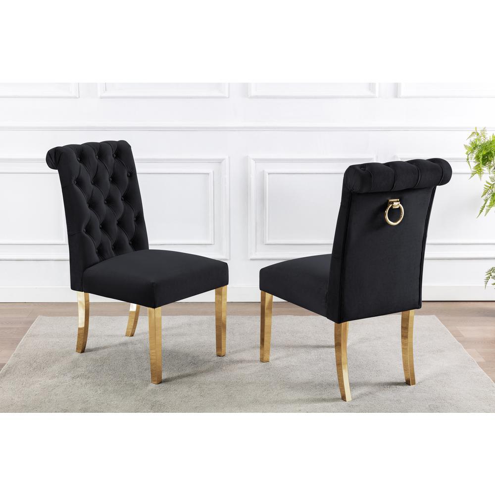 Tufted Velvet Upholstered Side Chairs 4 Colors to Choose Set of 2 Black 505