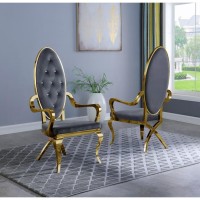 Velvet Arm Chair Set of 2 Stainless Steel Gold Legs Dark grey