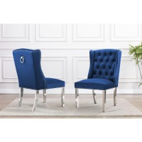 Tufted Velvet Upholstered Side Chairs 4 Colors to Choose Set of 2 Navy 611