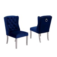 Tufted Velvet Upholstered Side Chairs 4 Colors to Choose Set of 2 Navy 611