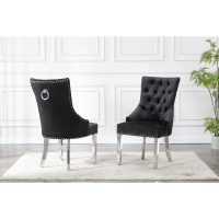 Tufted Velvet Upholstered Side Chairs 4 Colors to Choose Set of 2 Black 703