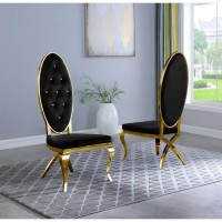 Velvet Side Chair Set of 2 Stainless Steel Gold Legs Black