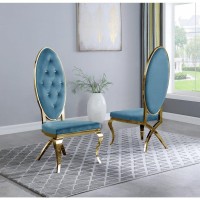 Velvet Side Chair Set of 2 Stainless Steel Gold Legs Teal