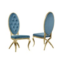 Velvet Side Chair Set of 2 Stainless Steel Gold Legs Teal