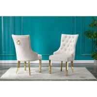 Tufted Velvet Upholstered Side Chairs 4 Colors to Choose Set of 2 Cream 673