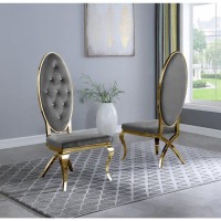 Velvet Side Chair Set of 2 Stainless Steel Gold Legs Dark grey