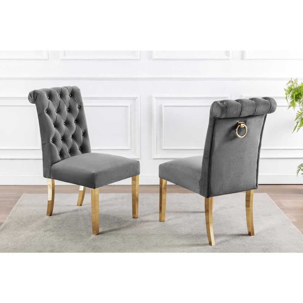 Tufted Velvet Upholstered Side Chairs 4 Colors to Choose Set of 2 Dark grey 482