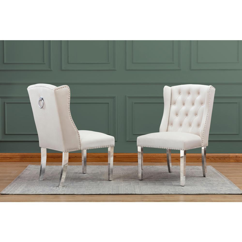 Tufted Velvet Upholstered Side Chairs 4 Colors to Choose Set of 2 Cream 635