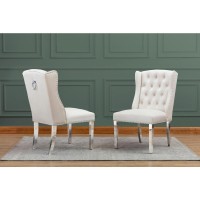 Tufted Velvet Upholstered Side Chairs 4 Colors to Choose Set of 2 Cream 635