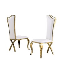 Faux Leather Side Chair Set of 2 Stainless Steel Gold Legs White