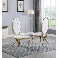 Faux Leather Side Chair Set of 2 Stainless Steel Gold Legs White