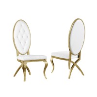 Faux Leather Side Chair Set of 2 Stainless Steel Gold Legs White