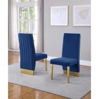 Tufted Velvet Upholstered Side Chair 4 Colors to Choose Set of 2 Navy