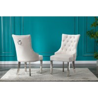 Tufted Velvet Upholstered Side Chairs 4 Colors to Choose Set of 2 Cream 710