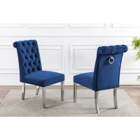 Tufted Velvet Upholstered Side Chairs 4 Colors to Choose Set of 2 Navy 536