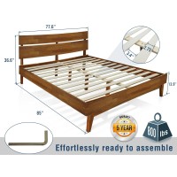 Acacia Aurora Wooden Bed Frame With Headboard, Solid Wood Platform Bed, Easy Assembly, No Box Spring Needed, King (U.S. Standard), Caramel, 14 Inch, V1