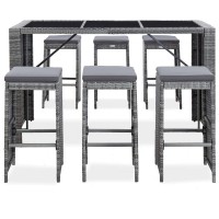 vidaXL 7 Piece Garden Bar Set with Cushions Poly Rattan Gray 49561