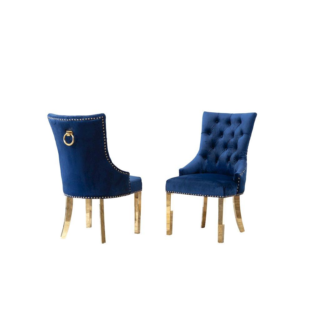 Tufted Velvet Upholstered Side Chairs 4 Colors to Choose Set of 2 Navy 659