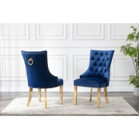 Tufted Velvet Upholstered Side Chairs 4 Colors to Choose Set of 2 Navy 659