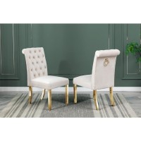 Tufted Velvet Upholstered Side Chairs 4 Colors to Choose Set of 2 Cream 512