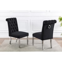 Tufted Velvet Upholstered Side Chairs 4 Colors to Choose Set of 2 Black 543