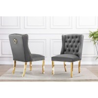 Tufted Velvet Upholstered Side Chairs 4 Colors to Choose Set of 2 Dark grey 567