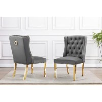 Tufted Velvet Upholstered Side Chairs 4 Colors to Choose Set of 2 Dark grey 567