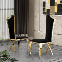 Black Velvet Side Chair Set of 2 Stainless Steel Gold Legs