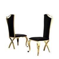 Black Velvet Side Chair Set of 2 Stainless Steel Gold Legs