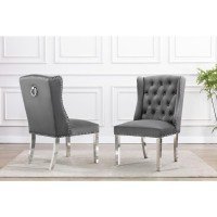 Tufted Velvet Upholstered Side Chairs 4 Colors to Choose Set of 2 Dark grey 604