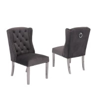 Tufted Velvet Upholstered Side Chairs 4 Colors to Choose Set of 2 Dark grey 604