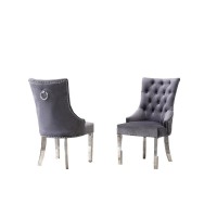 Tufted Velvet Upholstered Side Chairs 4 Colors to Choose Set of 2 Dark grey 680