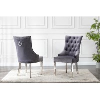 Tufted Velvet Upholstered Side Chairs 4 Colors to Choose Set of 2 Dark grey 680