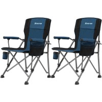Camping Chair Hard Arm High Back Lawn Chair Heavy Duty With Cup Holder, For Camp, Fishing, Hiking, Outdoor, Carry Bag Included (Blue)