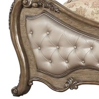 Benjara Leatherette Crown Top Traditional Eastern King Bed With Scrolled Feet, Gold