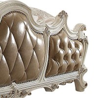 Benjara Button Tufted Eastern King Bed With Crown Top And Scrolled Legs, Brown