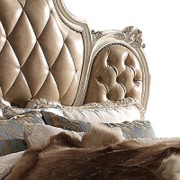 Benjara Button Tufted Eastern King Bed With Crown Top And Scrolled Legs, Brown