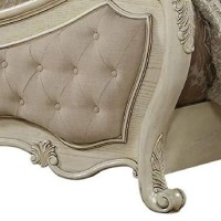 Benjara Button Tufted Crown Top Eastern King Bed With Scrolled Feet, Beige