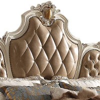 Benjara Button Tufted California King Bed With Crown Top And Scrolled Legs, Brown