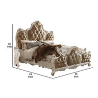 Benjara Button Tufted California King Bed With Crown Top And Scrolled Legs, Brown