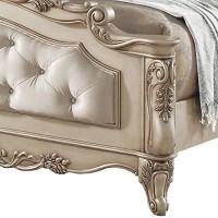 Benjara California King Size Bed With Scalloped Engraving Details, Gold