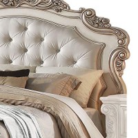 Benjara California King Size Bed With Scalloped Engraving Details, Gold