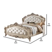 Benjara California King Size Bed With Scalloped Engraving Details, Gold